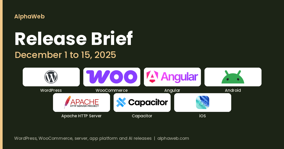 WordPress 6.9, WooCommerce 10.4, iOS 26.2 and Capacitor 8: Release Brief, December 1 to 15, 2025
