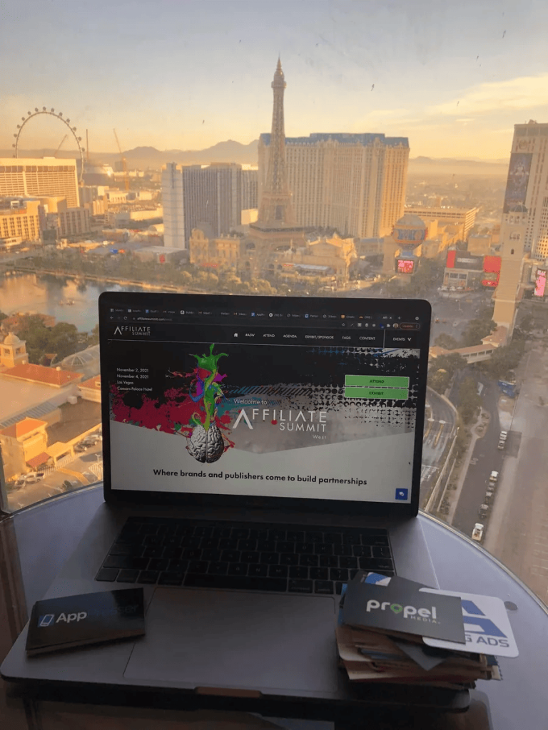 Laptop with the talk deck overlooking Las Vegas