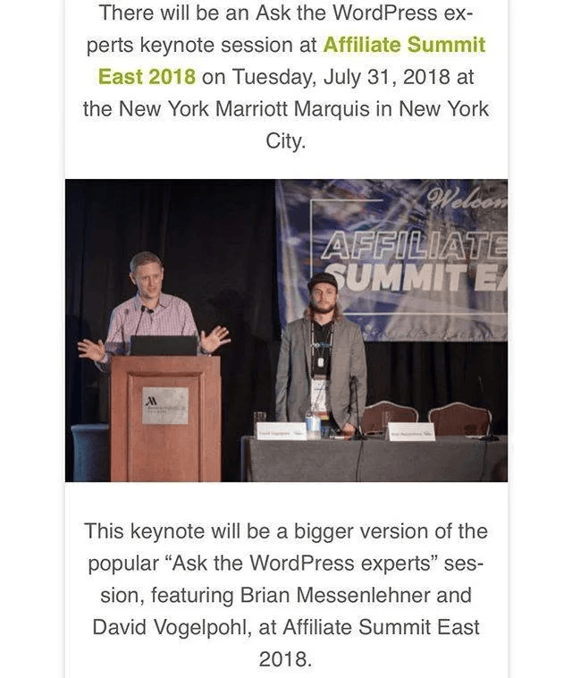 The keynote announcement for Affiliate Summit East 2018