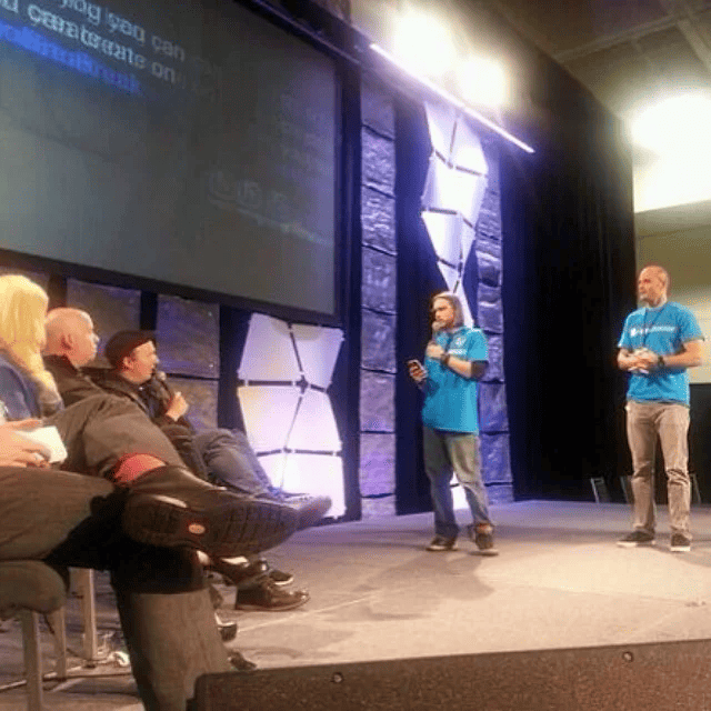Brian Messenlehner and Scott Bolinger on stage at Macworld 2014