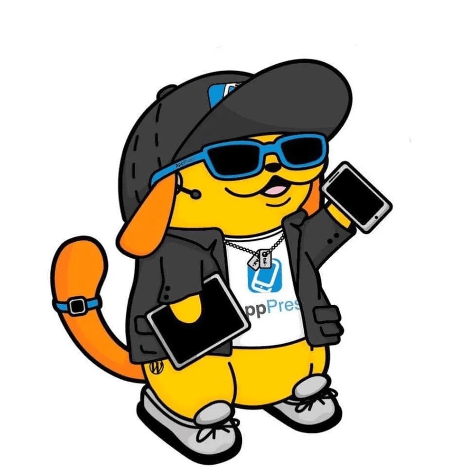 AppPresser mascot holding a phone and tablet