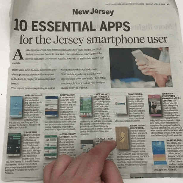 Newspaper feature listing the New Jersey Craft Beer app