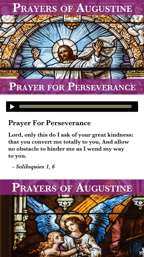 Augustinian Journey app Prayers of Augustine screen with an audio player