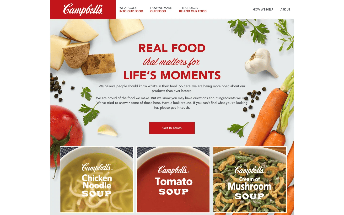Campbell's What's In My Food? desktop view of whatsinmyfood.com, January 2016