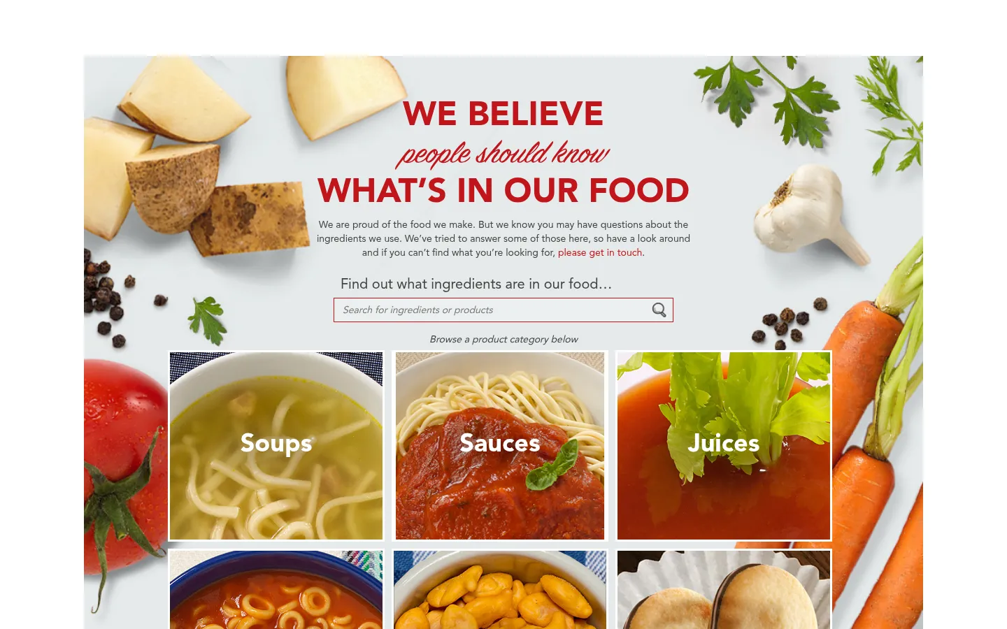 Campbell's What's In My Food? desktop view of whatsinmyfood.com, June 2017