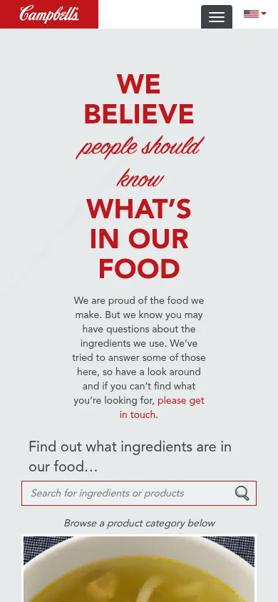 Campbell's What's In My Food? mobile view of whatsinmyfood.com, June 2017