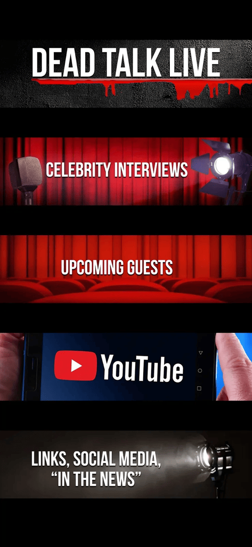 Dead Talk Live menu with celebrity interviews and upcoming guests