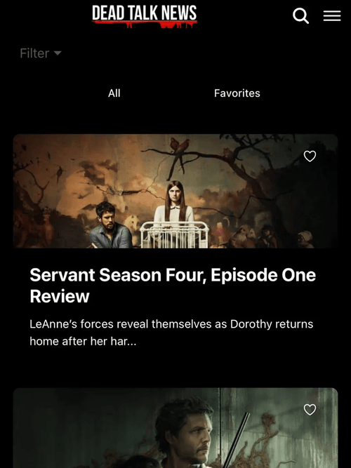 Dead Talk News app headlines with review cards