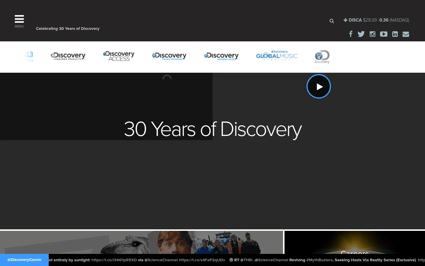 Discovery Communications desktop view of corporate.discovery.com, April 2016