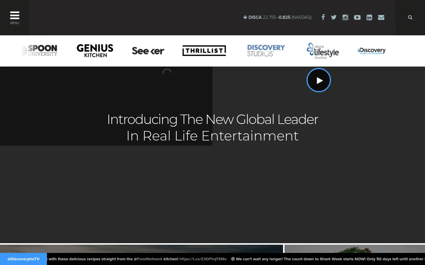 Discovery Communications desktop view of corporate.discovery.com, June 2018