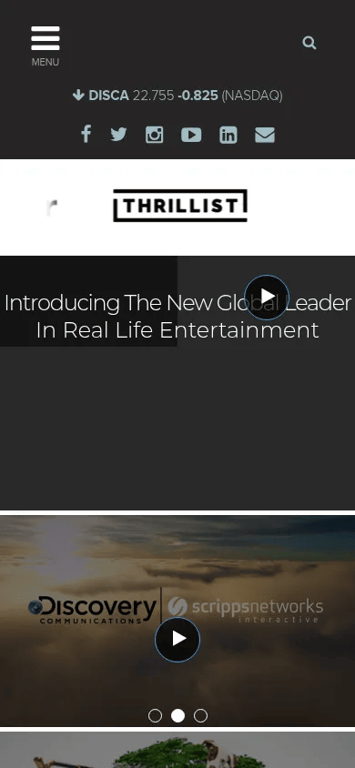 Discovery Communications mobile view of corporate.discovery.com, June 2018