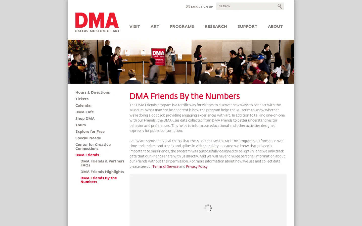 DMA Friends desktop view of dma.org/friends/by-the-numbers, February 2014