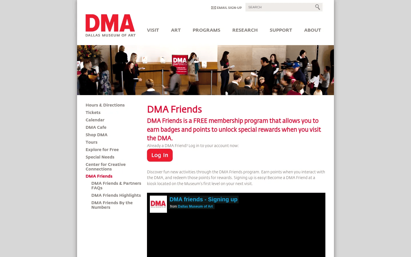 DMA Friends desktop view of dma.org/visit/dma-friends, February 2014