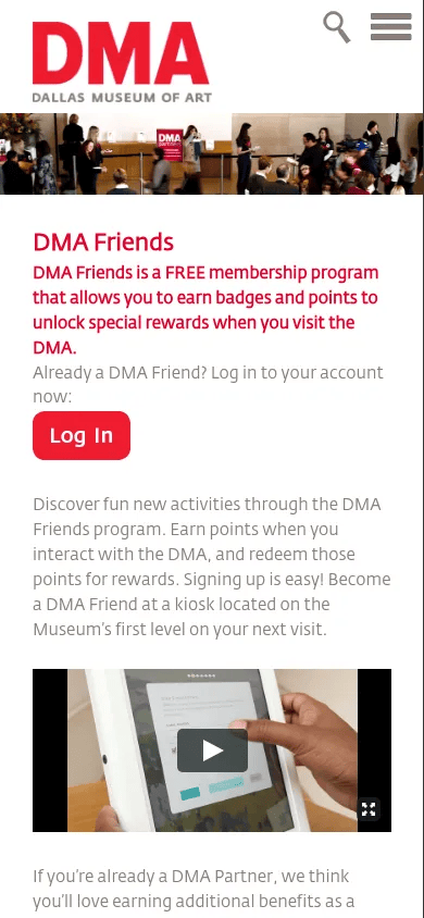 DMA Friends mobile view of dma.org/visit/dma-friends, February 2014