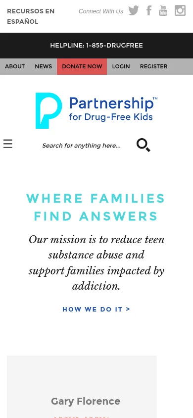 DrugFree.org mobile view of drugfree.org, January 2015