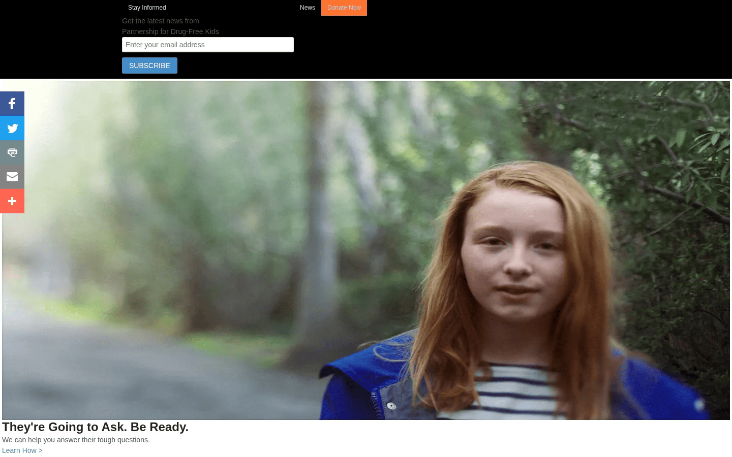 DrugFree.org desktop view of drugfree.org, December 2016