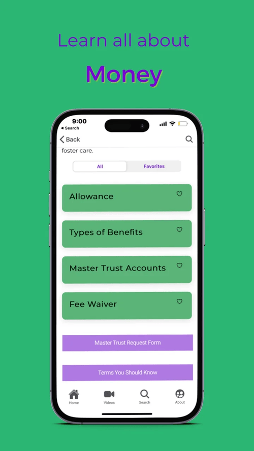 FosterPower app: Money topics explain allowance, benefits and trust accounts