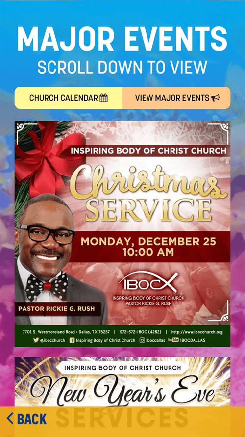 IBOC Church app: Major Events and the church calendar keep members ready for every special service