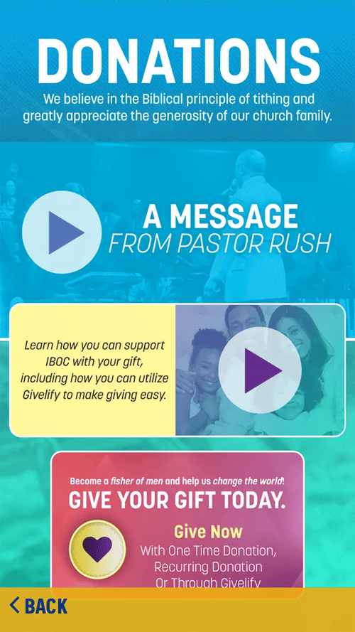 IBOC Church app: Giving makes it easy to support the ministry with one time or recurring gifts