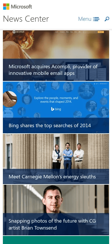 Microsoft News Center mobile view of news.microsoft.com, December 2014