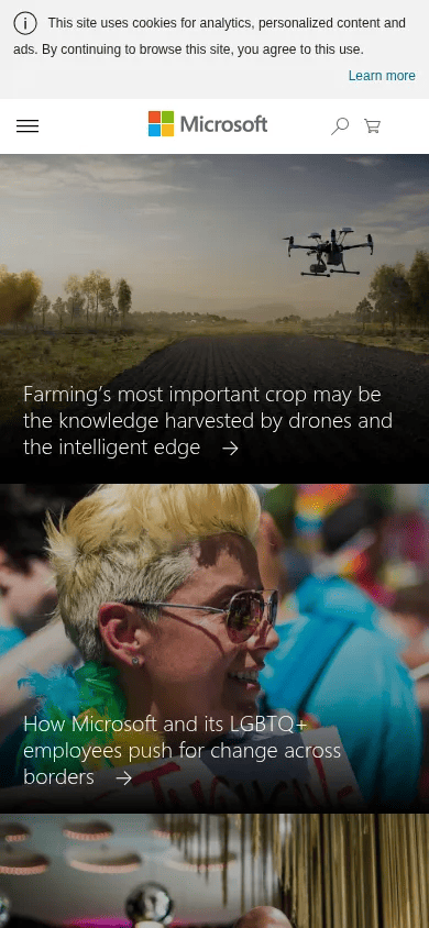 Microsoft News Center mobile view of news.microsoft.com, June 2018