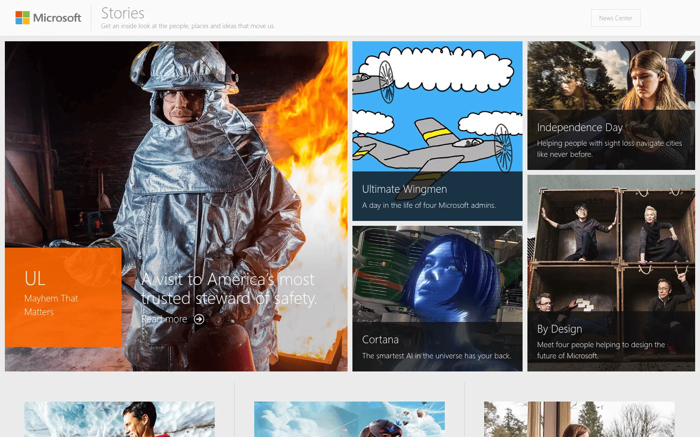 Microsoft News Center desktop view of news.microsoft.com/stories, June 2015