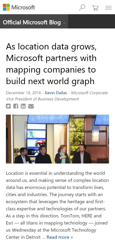 Microsoft on WordPress mobile view of blogs.microsoft.com, January 2017