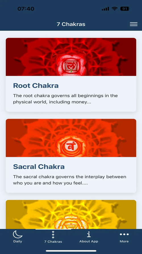 Moon Chakras app: The 7 Chakras reference explains each energy center