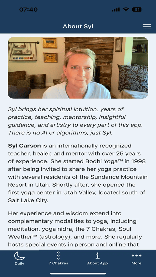 Moon Chakras app: Every word and video comes from Syl Carson herself