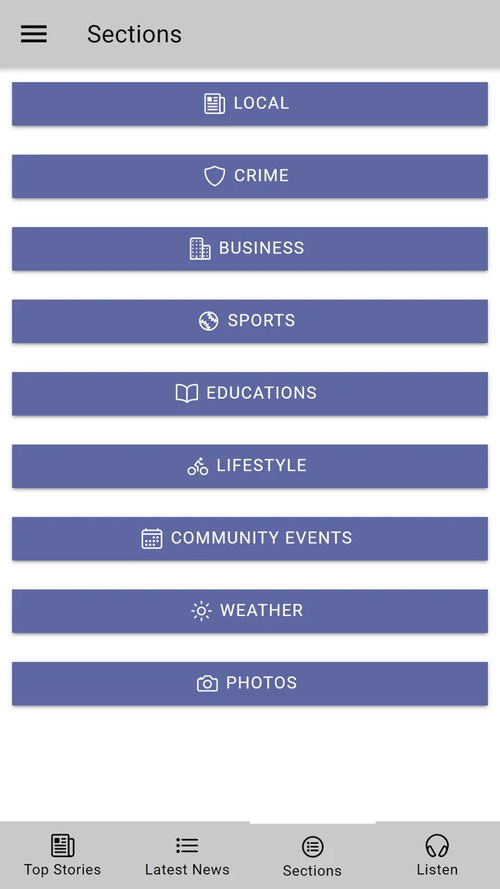 My Keene Now app: Sections jump straight to local news, crime, business, sports, education, events, weather and more