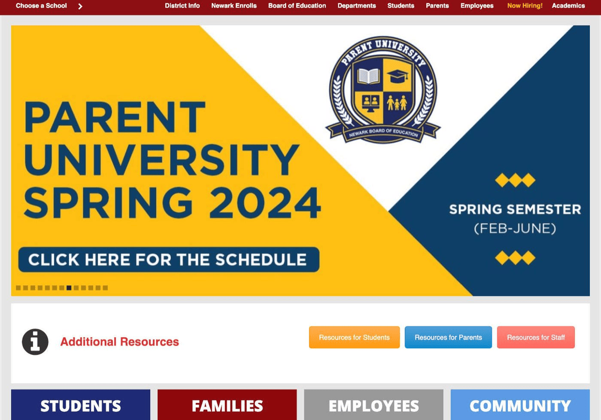 Newark Public Schools website homepage on WordPress Multisite