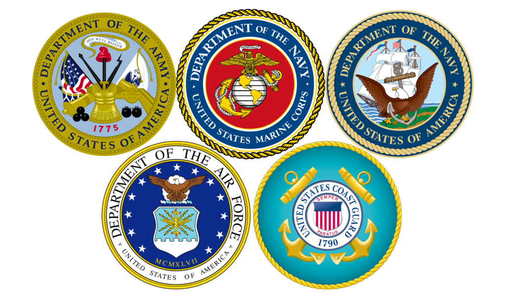 Seals of the U.S. Army, Marine Corps, Navy, Air Force and Coast Guard