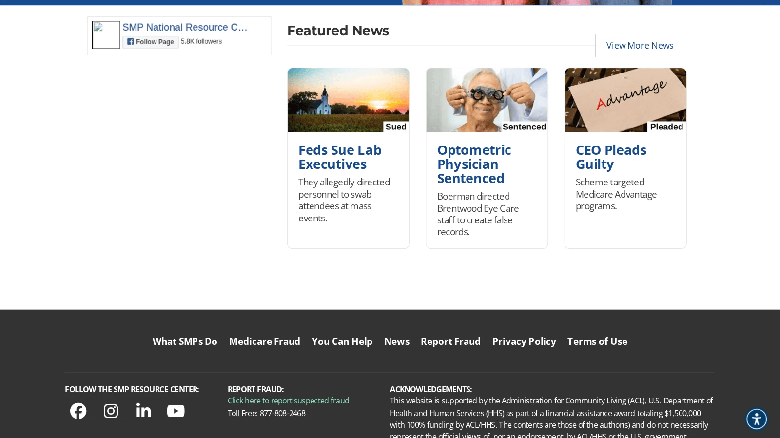 Senior Medicare Patrol homepage Featured News cards about Medicare fraud cases