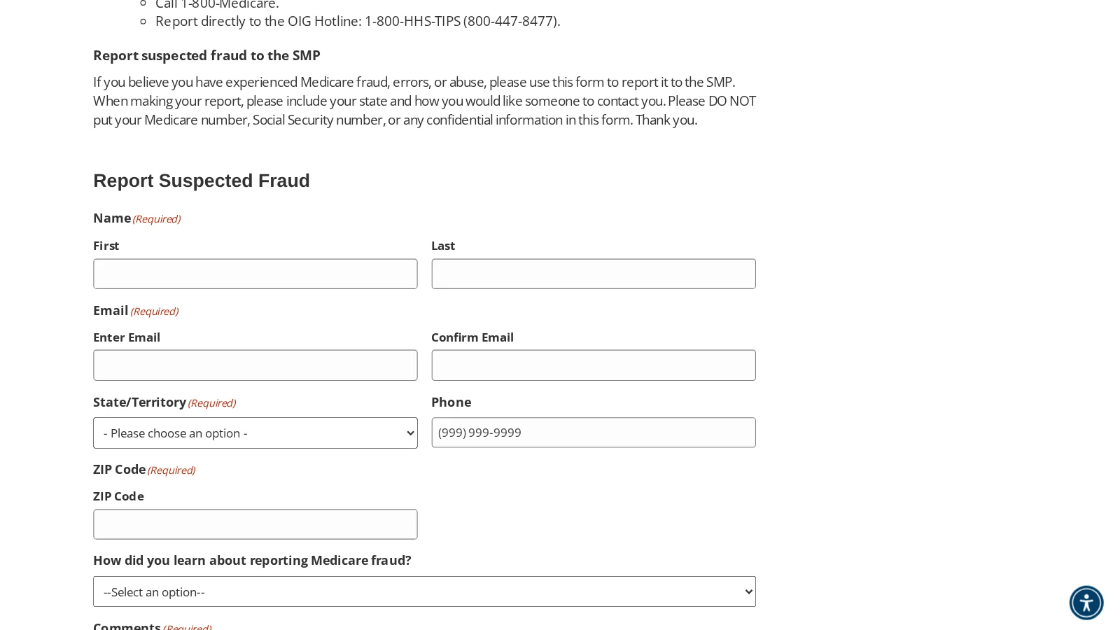 Report Suspected Fraud form with name, email, phone and a description field