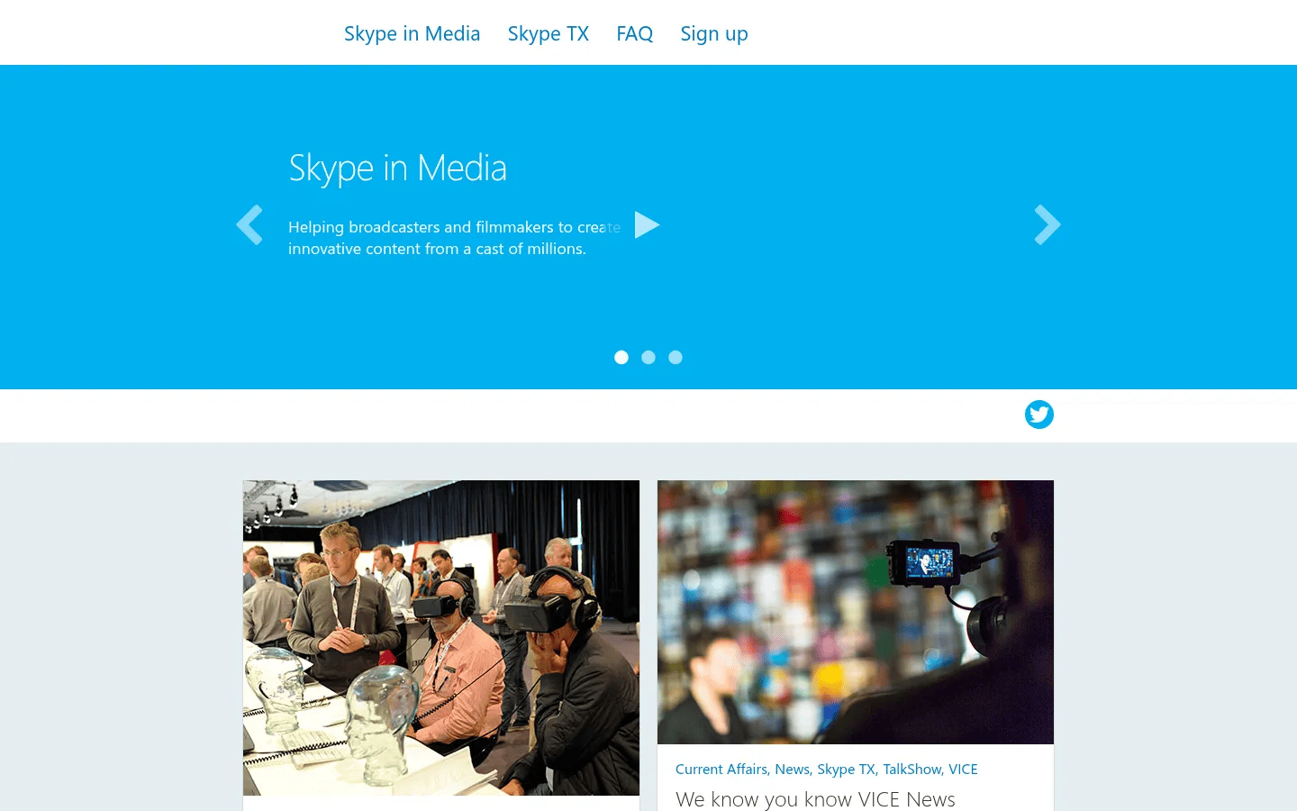 Skype in Media desktop view of media.skype.com, September 2015