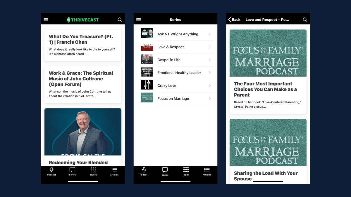 Thrivecast App: Faith Podcasts, Articles and Webinars for Christians