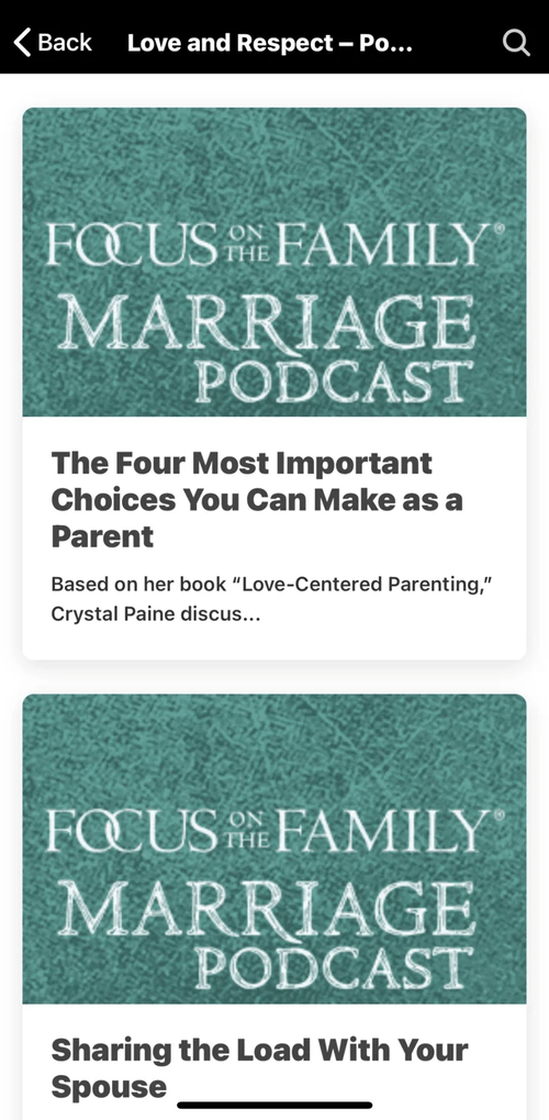 Thrivecast app Focus on the Family Marriage Podcast episodes
