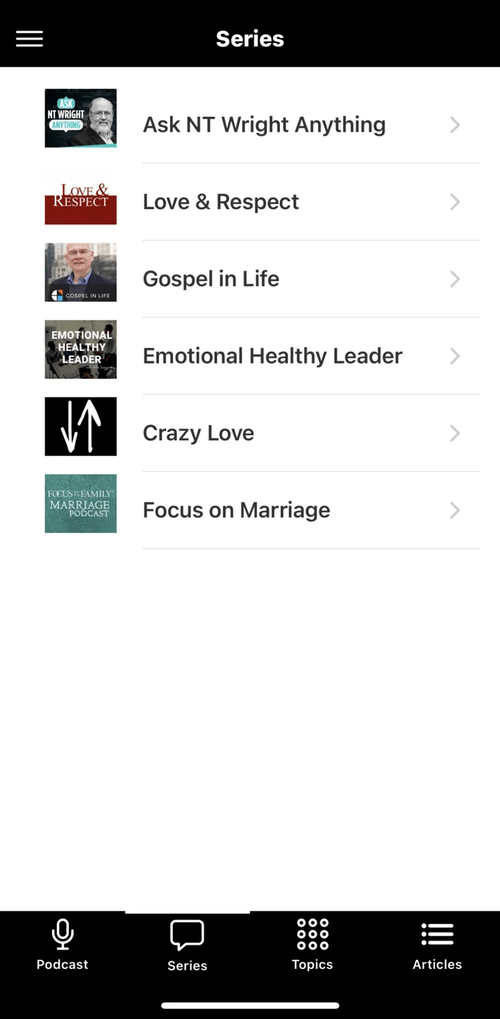 Thrivecast app podcast series list