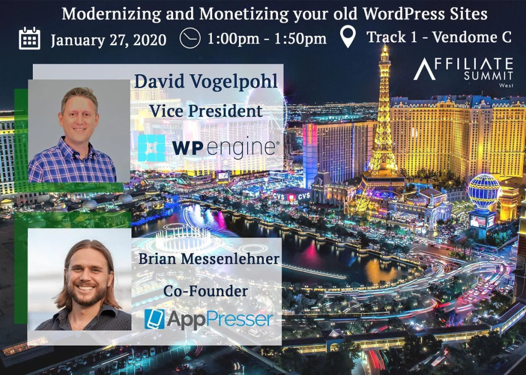 Affiliate Summit West 2020 session card for Brian and David Vogelpohl