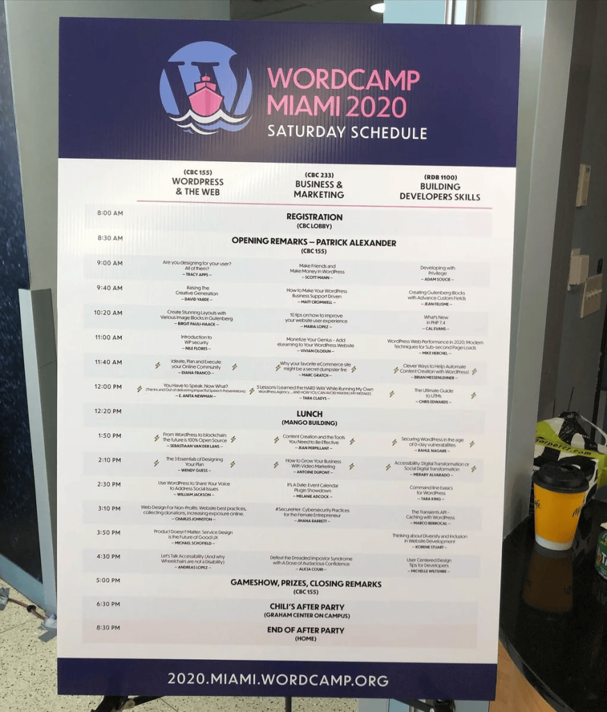 WordCamp Miami 2020 Saturday schedule at FIU