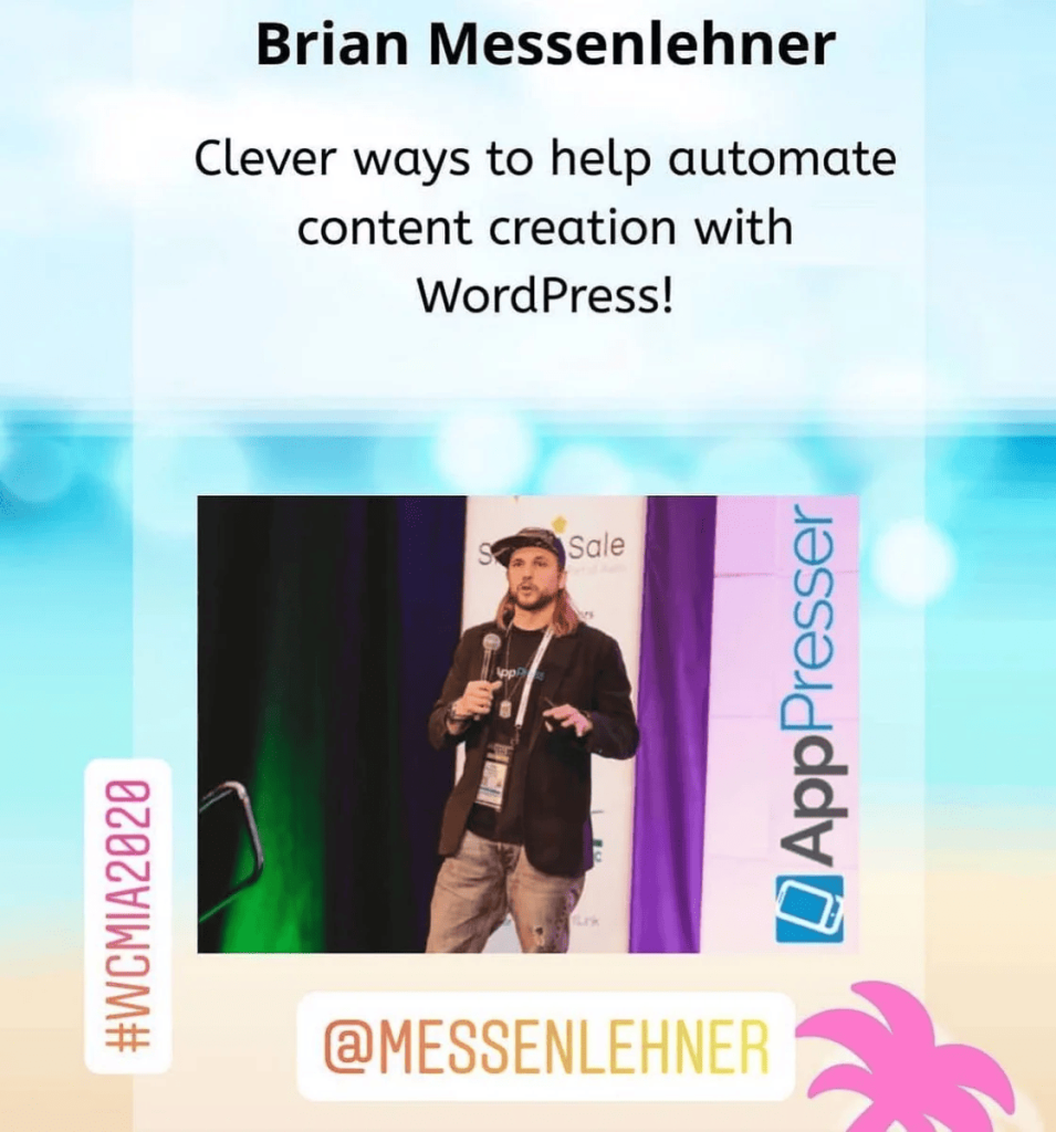WordCamp Miami 2020 speaker graphic for Brian Messenlehner