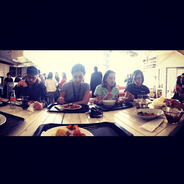 Speakers and attendees at lunch during WordCamp Sofia 2013