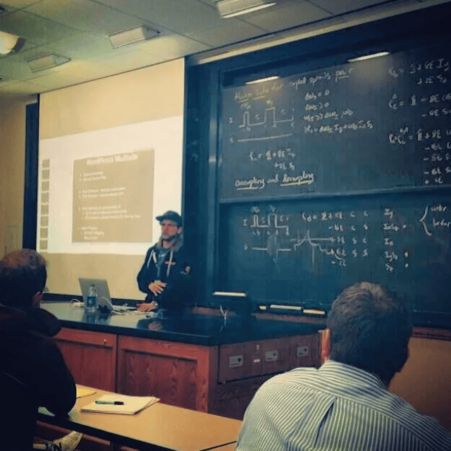 Brian presenting in a lecture hall at WordCamp St. Louis 2014