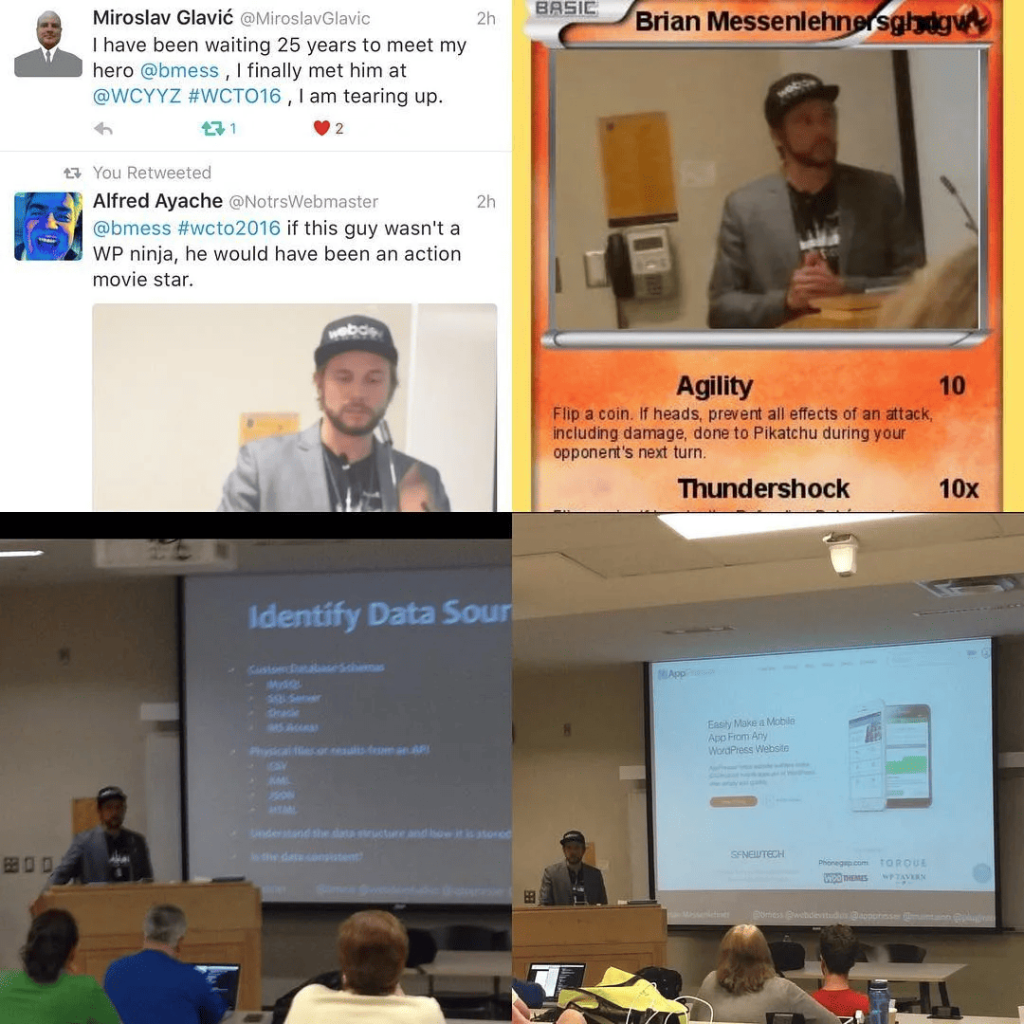 Collage of the migration session at WordCamp Toronto 2016 with slides about identifying data sources