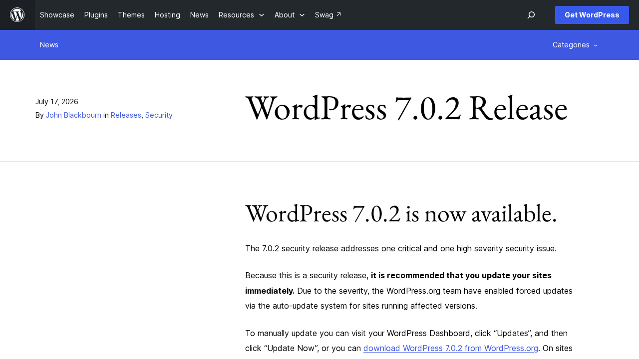 WordPress 7.0.2 Closes a SQL Injection and a REST API Code Execution Flaw