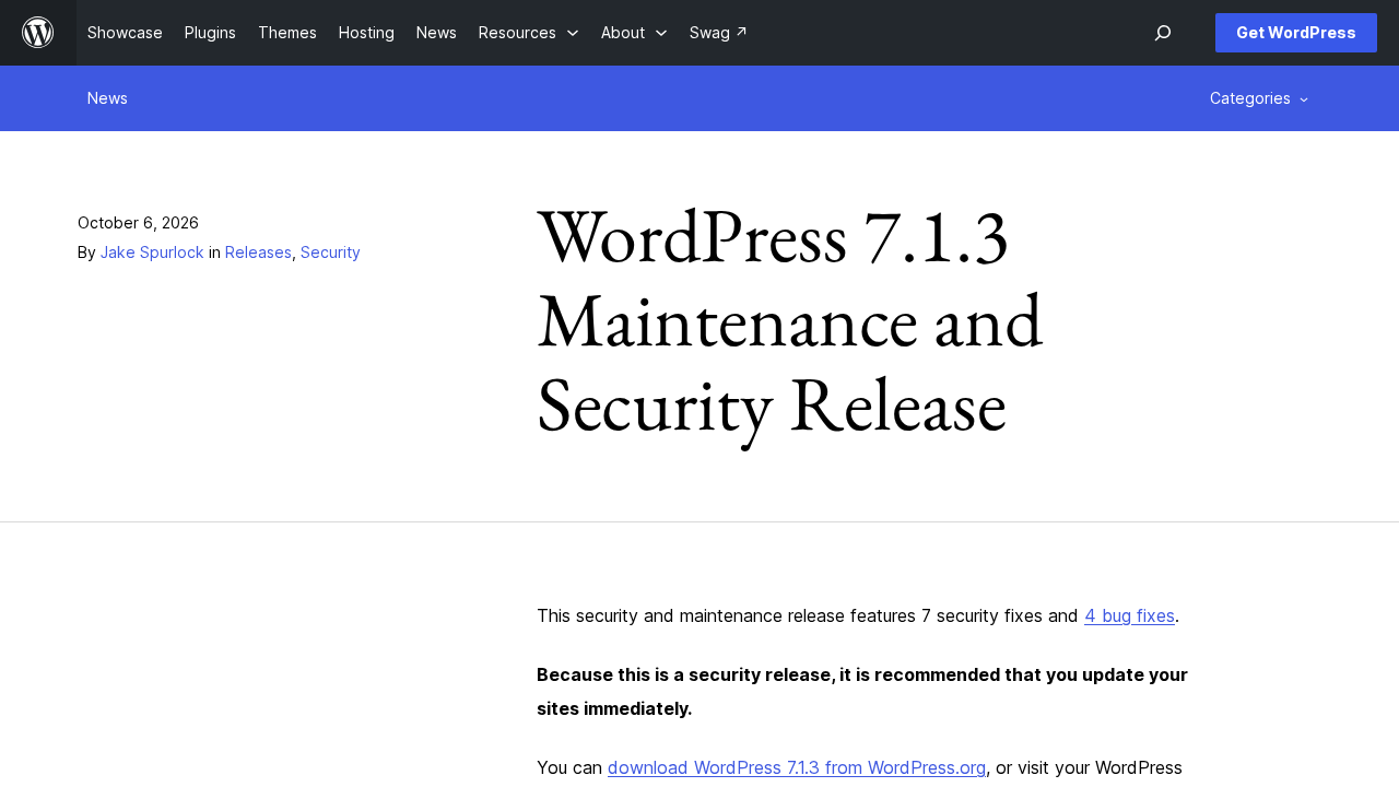 WordPress 7.1.3 Fixes Pending Comment XSS and a WXR Export SQL Injection