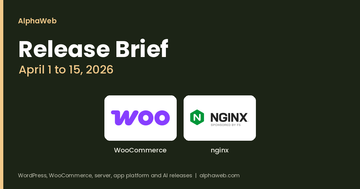 WooCommerce 10.7 Halves HPOS Order Queries, Plus nginx 1.30.0: Release Brief, April 1 to 15, 2026