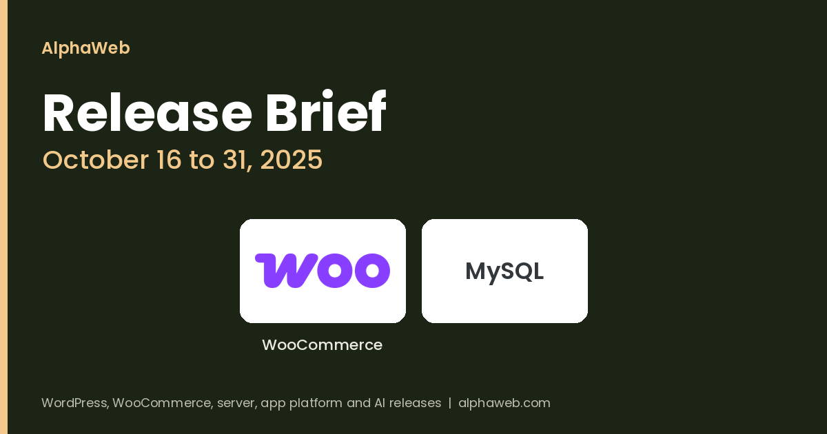 WooCommerce 10.3 and the MySQL October 2025 Security Update: Release Brief, October 16 to 31, 2025
