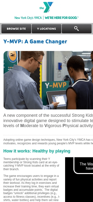 YMCA Y-MVP mobile view of ymcanyc.org/association/pages/y-mvp, March 2013
